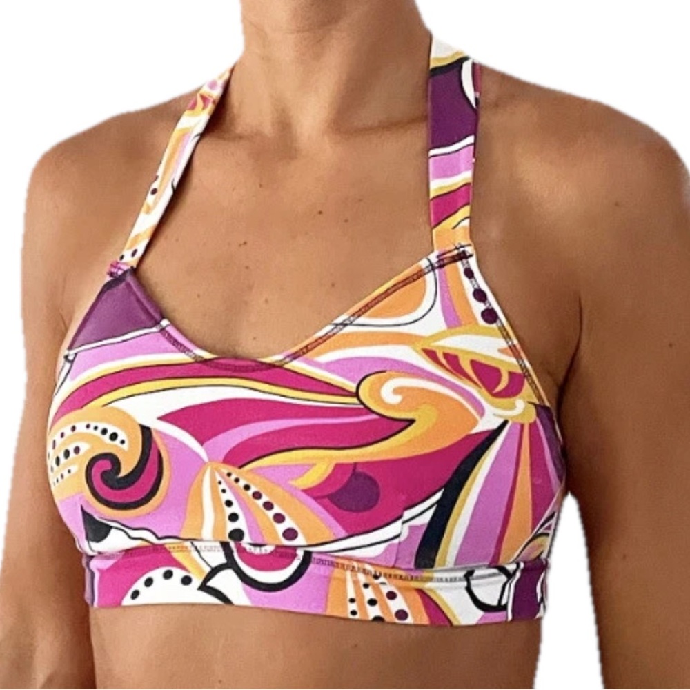 Saramitu SM Sports Bra Women’s Size M Multicolor Abstract Print Strappy Back